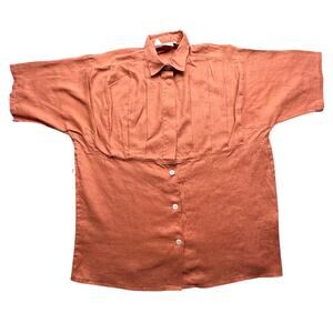 Vintage Marc O'Polo 100% Linen Button Up Short Sleeve Shirt Womens Large Orange